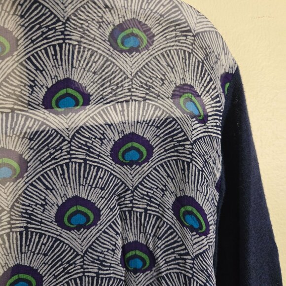 Tory Burch Jacet Peacock Silk Back Logo Button Pocket Cardigan Sweater Size L - Picture 8 of 10